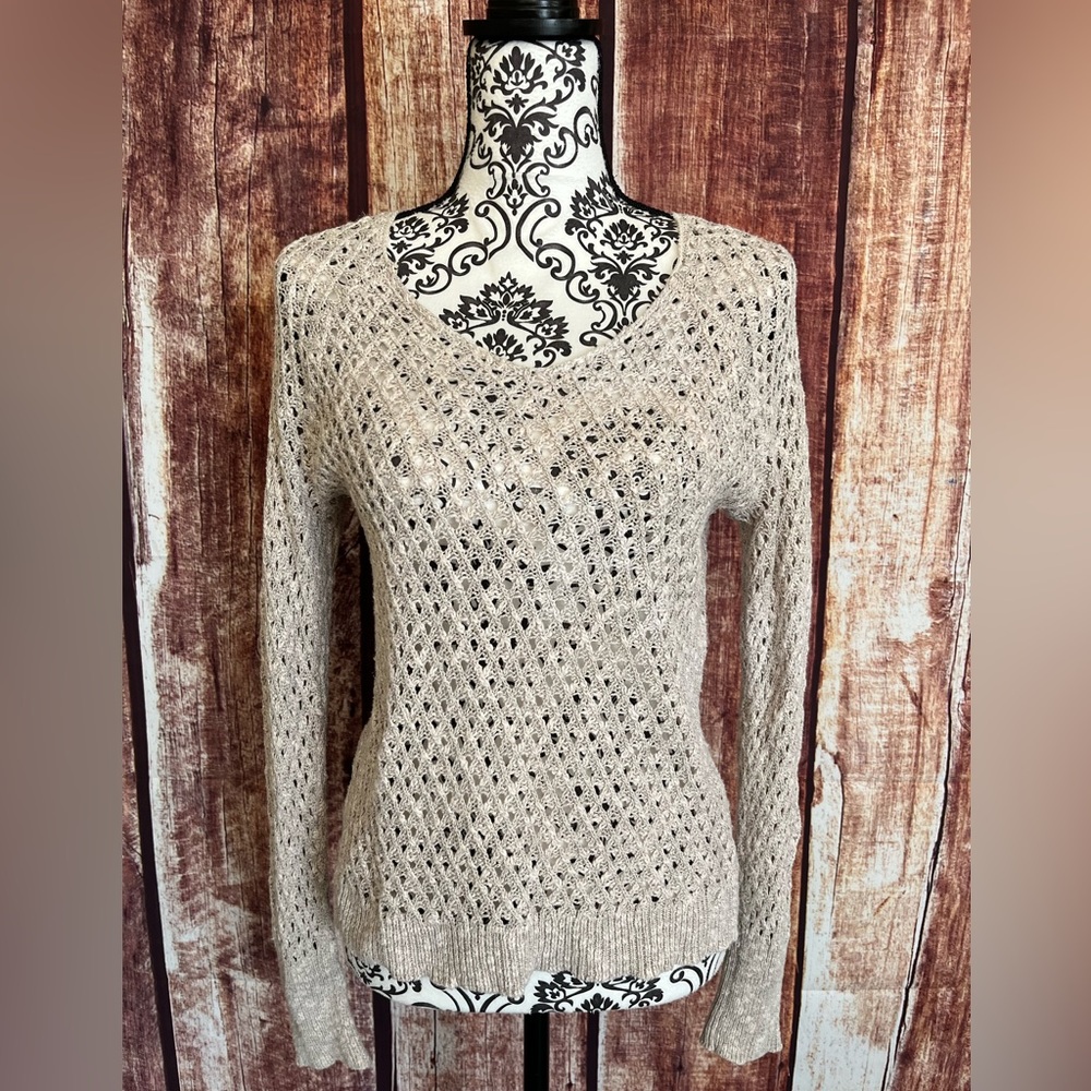 American Eagle Outfitters | Crochet Beige Scoop Neck Sweater